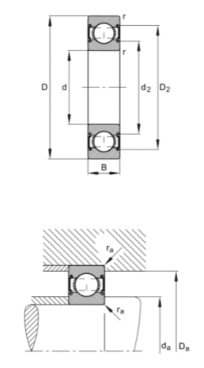 Drawing, FAG deep groove ball bearing, Generation C, 2HRS