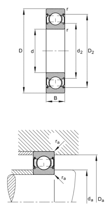 Drawing, FAG deep groove ball bearing, Generation C, 2Z