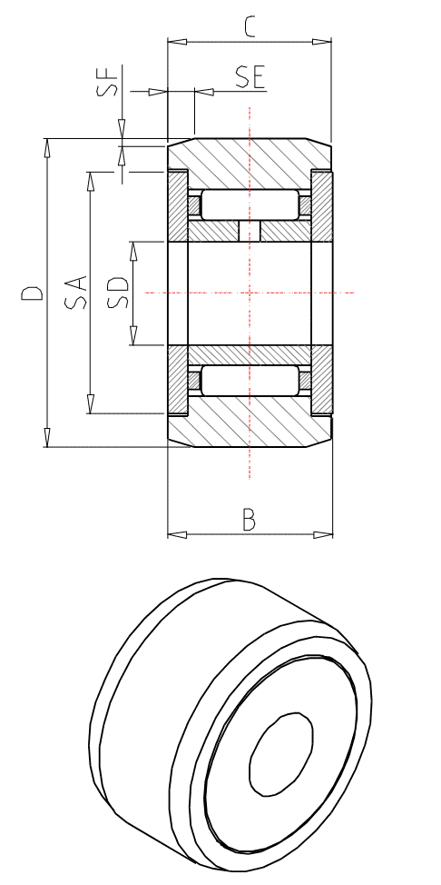 IKO Separable Roller Followers, Cylindrical outer ring