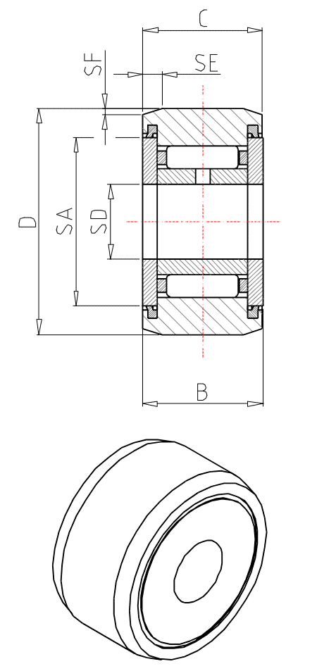 IKO Separable Roller Followers, Cylindrical outer ring