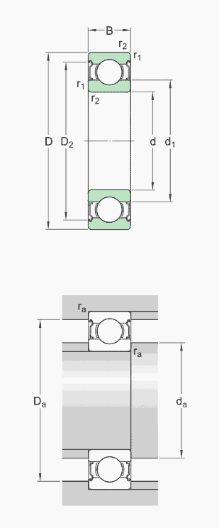 drawing, SKF deep groove ball bearings, 2Z