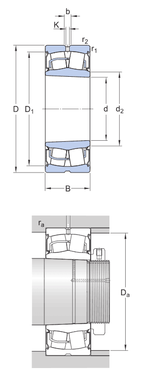 Spherical roller bearing with tapered bore, integral sealing